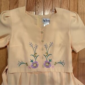 Floral Embroidered Yellow Waist Tie Cottagecore Easter Dress grannycore modest